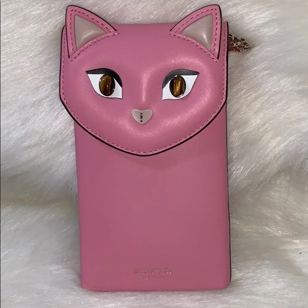 Kate Spade Meow Cat Crossbody Bag Leather North South Gold Chain Novelty Purse - Picture 6 of 10